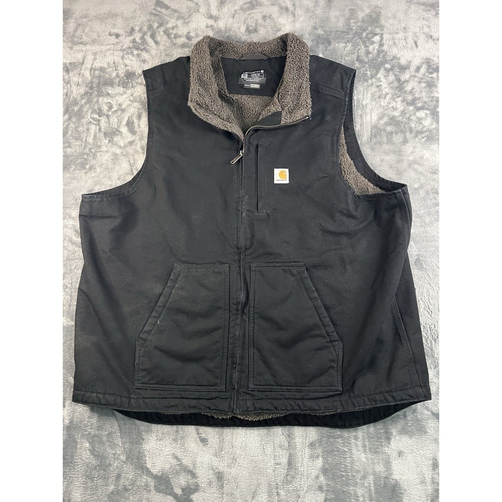 Carhartt Men's 104277 Black Sherpa Lined Duck Canvas Mock Neck Vest 2XL Tall
